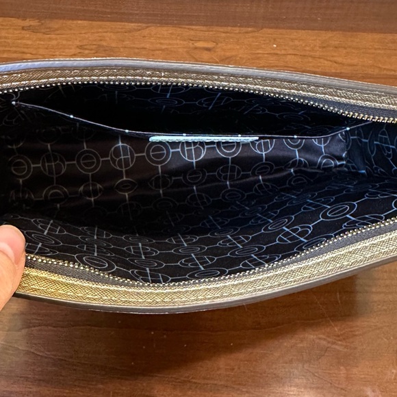 Henri Bendel New York West 57th Metallic Gold Saffiano Leather Cosmetic Clutch - Picture 10 of 13